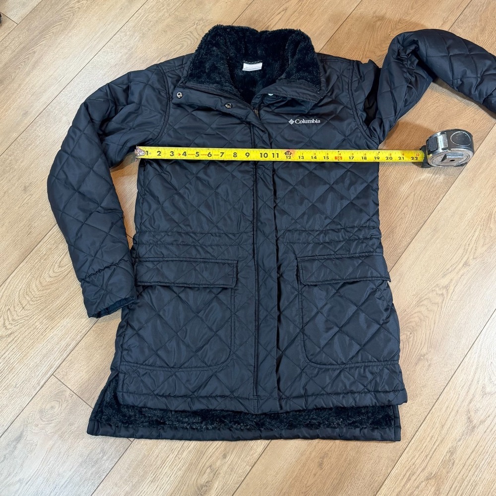 Columbia Jacket Womens S Black Copper Crest Coat Long Fur Lined Diamond Quilted - Picture 10 of 11